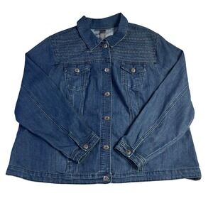Avenue Denim Women's Blue Jean Jacket Embroidered Yoke Button Front Size 26/28